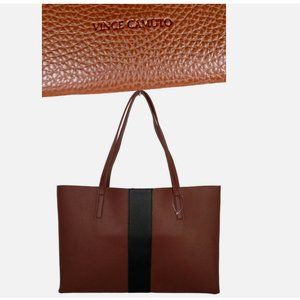 VINCE CAMUTO Brown Black Stripe Pebbled Vegan Leather File Brief Tote Bag